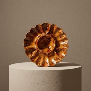 Vintage 1970 Studio Art Pottery Chip Dip Serving Bowl-Signed-Organic Modern-Tray